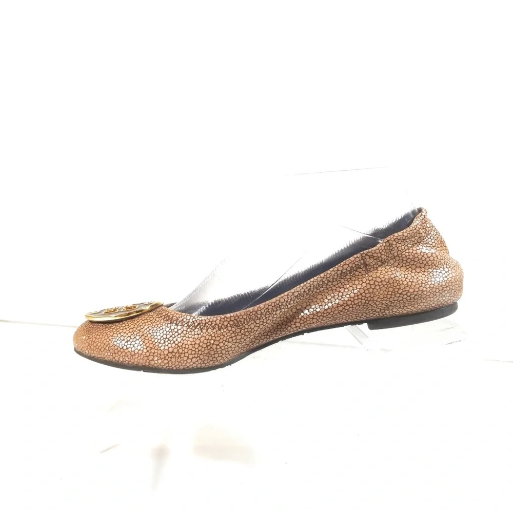 Tory Burch Reva Tumbled Brown Ballet Flats Sz 7 M